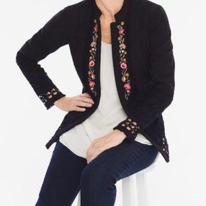 Chico's Black Lace Floral Embroidered Open Jacket